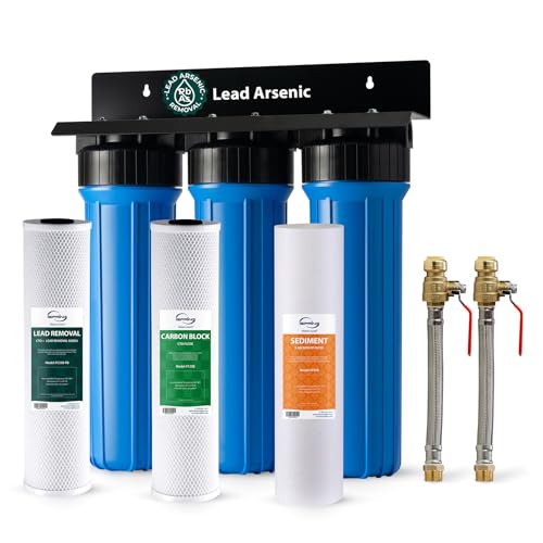 iSpring SGS-Tested Lead Removal Whole House Water Filter System w/ 3/4'' Push-Fit Stainless Steel Hoses, Reduces Arsenic, Cadmium, Mercury, Chlorine & up to 99% Lead, Model: WGB32B-CPB+AHPF12MNPT16X2 - style: Lead Removal
