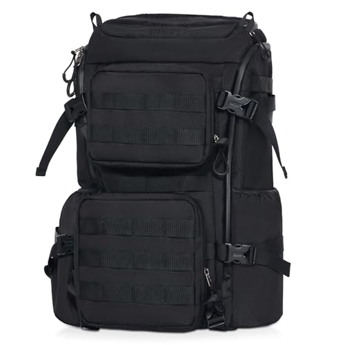 Timeet Tactical Backpack for Men, 20 Inch Black 45L Large Capacity, U-Shaped Wide Opening Molle Military Hiking 3 Day Assault Pack, Water Resistant - color: Black
