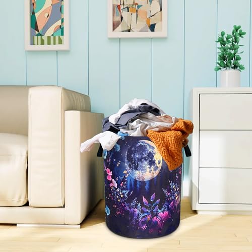 Night Moon Flowers Laundry Basket Foldable Oxford Cloth 18.9 x 16.5 Inch - color: Moon Flowers