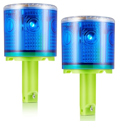 2 Pcs Solar Strobe Warning Traffic Light 360 Degree Single Column IP65 Waterproof Emergency Strobe Flashing Barricade Safety Road Construction Traffic Light(Blue,Stand) - color: Blue, size: Stand