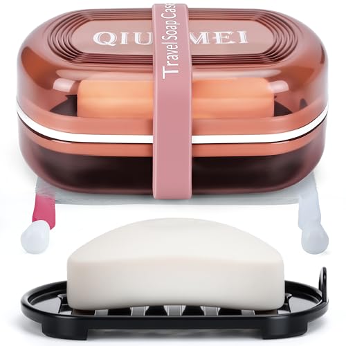 Leakproof Travel Soap Case with Lid | Draining Soap Bar Holder & Dish with Silicone Strap | Includes Mesh Soap Bag | for Shower, Bathroom, Camping, Gym (Red) - color: Red Style a
