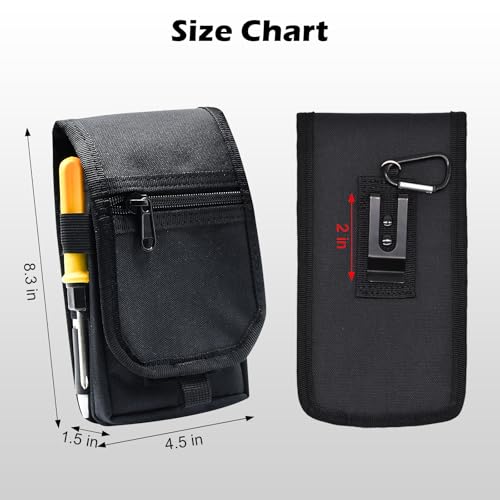 Belt Tool Pouch, Tactical Utility Organizer with Cell Phone Holder, Durable Heavy-Duty 1000D Nylon EDC Multitool Holster with Multi-Pockets for Electricians, Handymen, Work, Hiking - color: Black