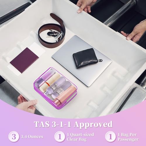 TISRATOK 12 PCS Clear Makeup Bags with Zipper, TSA Approved Toiletry Pouch - color: Purple, size: Large