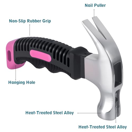 Small Claw Hammer - Mini Hammer for Women&Kids, Camping Hammer, Stubby Tack Hammer, Nail Hammer with Magnetic (Pink) - color: Pink
