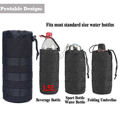 Water Bottles Pouches - 1000D Tactical Molle Drawstring 32OZ Hydration Carrier Bag - color: 2 Pack Black+Tan