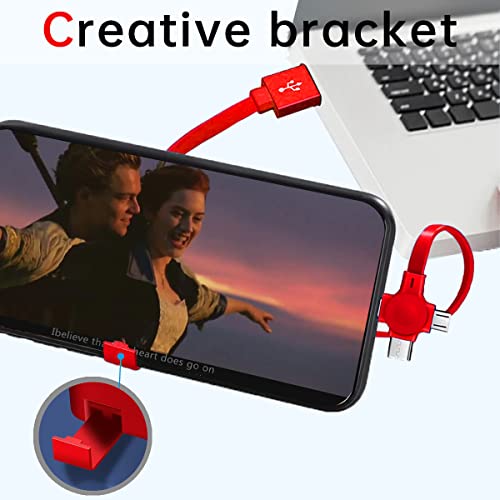 4 Pcs 3 in 1 Retractable Multi Fast Charging Cable Bulk with Phone Stand | USB C /Micro USB /L Easy Use and Portable, Compatible with iPhone 17/16/15/14/13/12/11/X/XR/XS/8/Android/Tablet (3.28FT) - color: Red+Blue+Green+Black