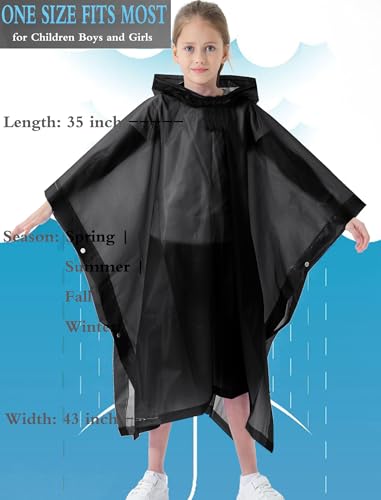 2 Pack Raincoats for Kids, Kids Rain Jacket Reusable Rain Ponchos for Boys and Girls - color: Black