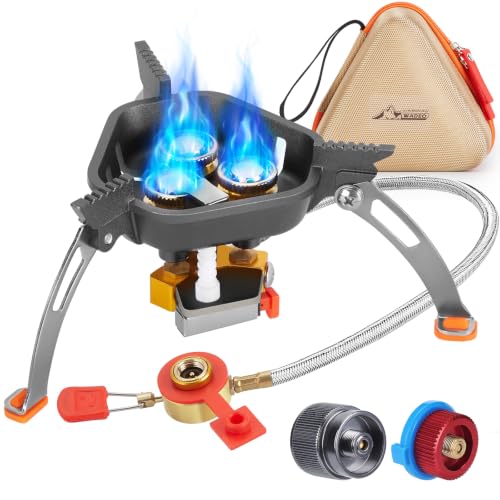 WADEO 7200W Windproof Camp Stove, Camping Gas Stove with Piezo Ignition | Backpacking Stove, Portable Camping Stove for Outdoor Camping, Backpacking, with Two Fuel Canister Adapter, Carry Case