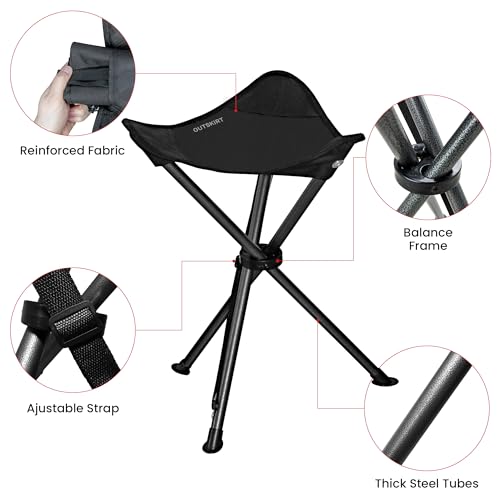 OUTSKIRT Folding Tripod Stools Portable Camping Stools 2 Pack Extra Tall for Adults Tall Lightweight Camping Stool Tripod Chairs for Fishing Hiking Backpacking - color: Black