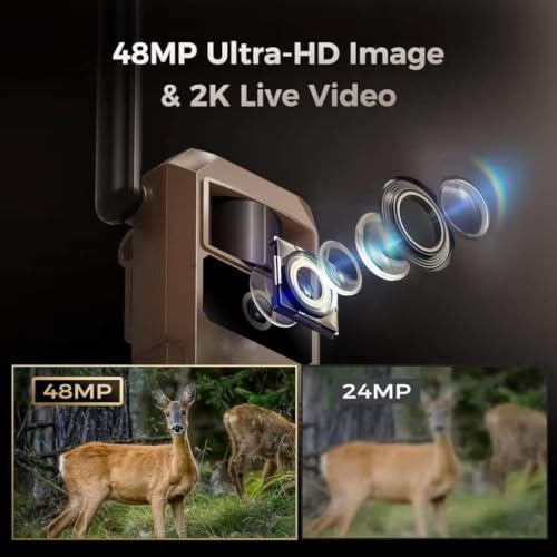 Loatos 48MP Trail Camera, AI Animal Detection 2K Live Cellular Trail Camera | 4G LTE Built-in-SIM, Real-Time Alert 0.1s Trigger, Game Cameras with Night Vision Motion Activated Waterproof IP66 Trail Cam