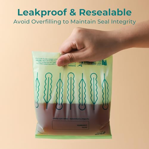 Fit Meal Prep 50 Pack 100% Compostable Food Storage Bags, 7 x 8" Resealable Freezer Bags Quart Size for Meat, Fruits, Plant-Based Sandwich Bag, ASTM D6400, US BPI & EU OK Compost Certified - style: Quart