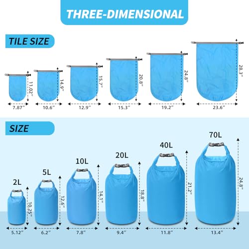 Dry Bag Set, Waterproof Small Lightweight Dry Bags for Paddle Board Kayaking, Fishing, Camping(Blue, 20L 2Pack) - color: Blue, size: 20L 2Pack