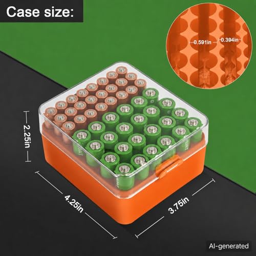 ALCYON Plastic Battery Organizer Storage Case for 48 AA/AAA Batteries - color: Orange, size: Medium 48+AA AAA