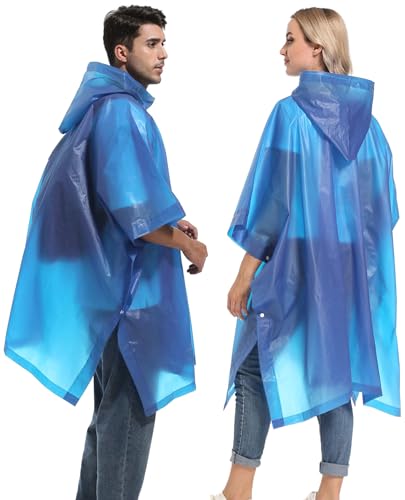 Reusable Rain Ponchos with Drawstring Hood for Adults, Waterproof Thicken Rain Coat, 2 Packs - color: A4_blue (2-pack)