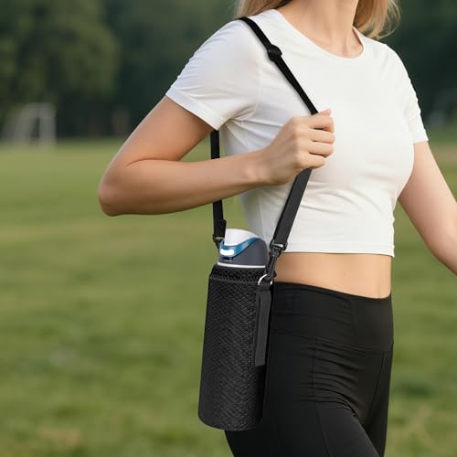 Linkidea Water Bottle Carrier with Shoulder Strap Compatible with Owala FreeSip Bottle 32oz/40oz, Neoprene Waterbottle Sling Bag Holder, Black