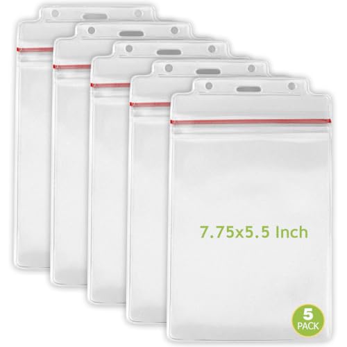 Clear Vinyl Waterproof Pouches, 7.75x5.5 Inch, Heavy-Duty 20 mil Protective Cases with Zip Seal, Touchscreen Compatible Document Holders for Hospitals, Construction Sites, Permits & Valuables, 5 Pack