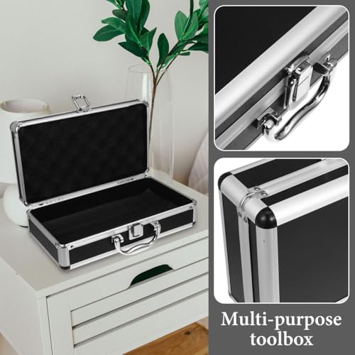 ERINGOGO Aluminum Attache Case - 12inch Lock Metal Briefcase with Ripple Foam, Hard Aluminum Carrying Case for Men, Universal Portable Tool Case for Laptop/Luggage/Instrument Black