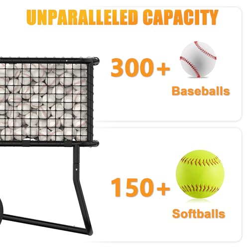 Baseball Cart with Wheels, Large Baseball Caddy and Softball Cart | Large Softball Caddy and Rolling Ball Cart with Wheels for Batting Cages, Team Training, Practice Fields, Schools, and Clubs