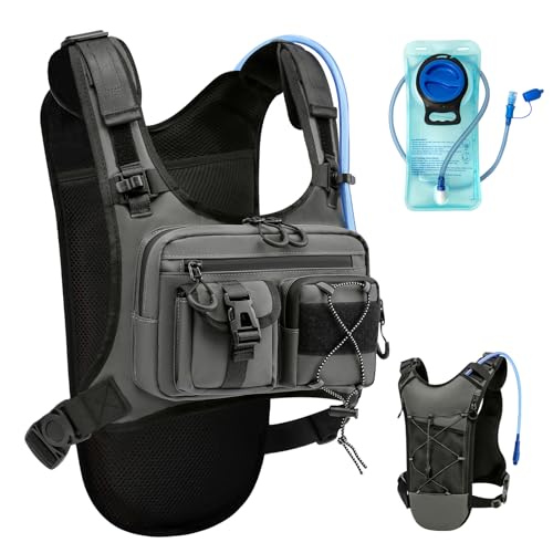 Criuage USA Patent Running Hydration Vest Backpack, Lightweight Chest Pack with 2.0L Water Bladder Bag Daypack for Hiking Running Cycling Race Marathon for Women Men - color: Grey