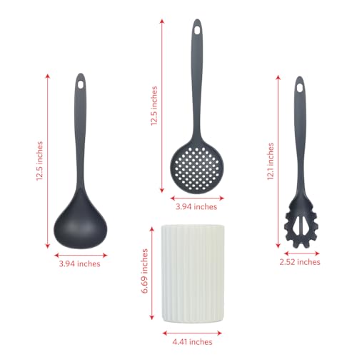 Glad Kitchen Utensils Set, 8pcs - Nonstick Cooking Tools with Utensil Holder - Nylon Spoon, Ladle, Skimmer, Spaghetti Server, and Turner Spatula Set - Dishwasher Safe, Grey - color: Gray, size: 8-piece Set
