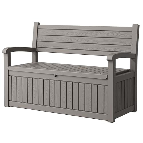 80-Gallon Deck Box Outdoor Storage Bench, Waterproof Outdoor Storage Box, Resin Patio Deck Bench with Hidden Storage, All-Weather Deck Box for Patio Grey - color: Grey
