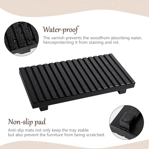 Bathroom Tray Rustic Farmhouse Decor Wood Stand, 11" * 5.5" Black | Waterproof, Lightweight, Easy Clean, Wood Riser Kitchen soap holder Accessories for Office Desk, Vanity, Counter, Sink - color: Black, size: 11" x 5.5" x 1.6"