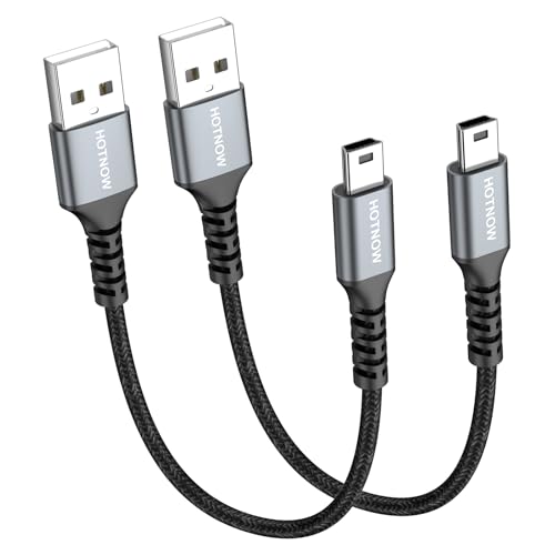 Short Mini USB Cable 1FT 2Pack, 12 inch USB 2.0 A to USB Mini B Data Cable | Fast Charging, Durable Braided, For PS3 Controller, MP3/4Player, Dash Cam, PDA, Camera, GoPro Hero3+, Garmin Nuvi GPS - size: 1FT