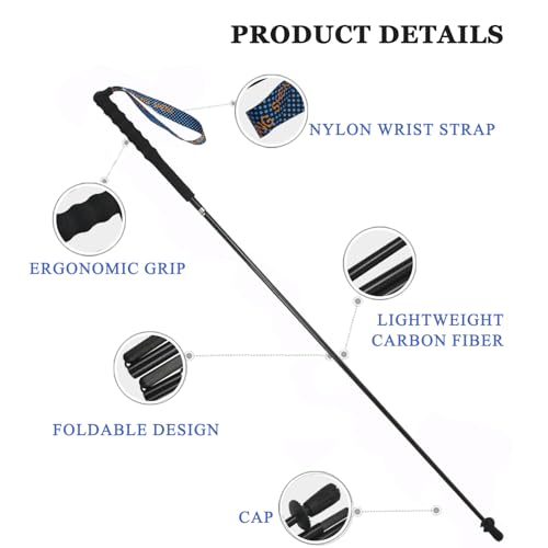 OKHEALING Ultralight Trekking Poles, Foldable, Set of 2, Ultralight Carbon Fiber, Trail Poles with Moisture Wicking Handle, with Storage Bag - size: 130cm