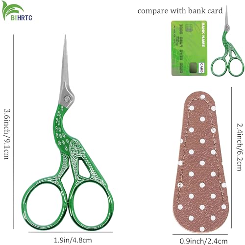 BIHRTC 3.6" Small Crafting Shears with Leather Case for Embroidery | Multi-Purpose Scissors 3.6 Inch Compact Size for Knitting,Crochet,Cross Stitch,Sewing,Needlework,Threading,DIY - color: Green, size: 3.6inch