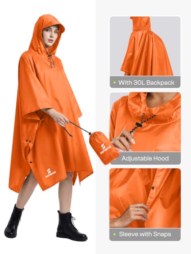 SaphiRose Hooded Rain Poncho Waterproof Raincoat Jacket for Men Women Adults - color: Orange
