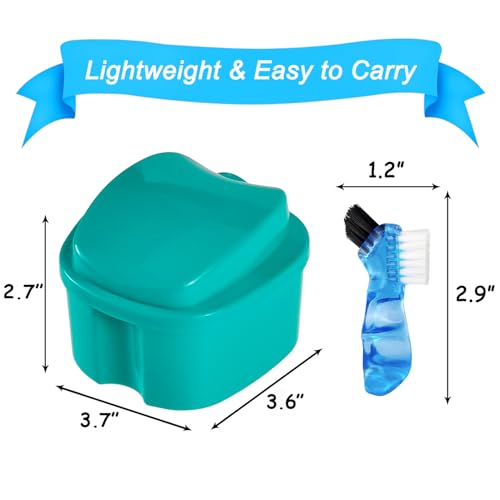 Keedolla 2 Pack Color Retainer Cleaner Case Denture Cups for Soaking Dentures, False Teeth Container Partial Denture Cleaning Case with Lid Travel - Lake Green and Dark Blue - color: Lake Green & Dark Blue