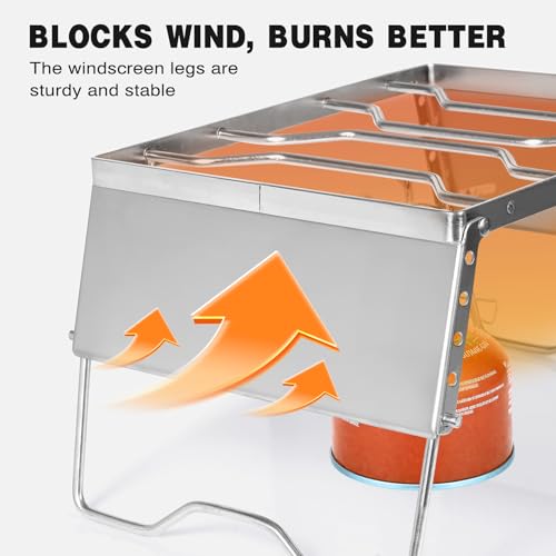 REDCAMP 12" Portable Open Fire Campfire Grill, 304 Stainless Steel Firepit Folding Campfire Grill Grate with Windscreen Height Adjustable Legs and Bag for Outdoor Backpacking Hiking Picnics BBQ - size: Windscreen 12"x9.5"x7.5"