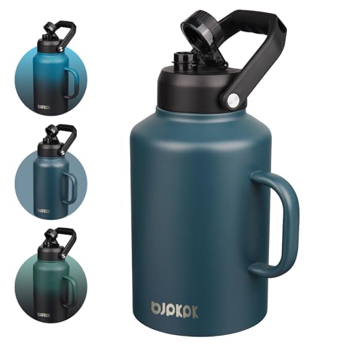BJPKPK 128oz Stainless Steel Water Bottle, 1 Gallon Insulated Water Jug - color: Navy Blue, style: 128oz-Side Handle