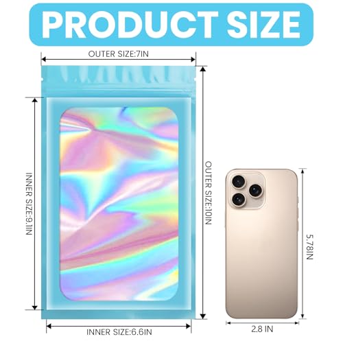 Funfery 100pcs Mylar Holographic Bags-Resealable Zipper&Clear Window (Blue, 3.1 x 5.1 Inch) - color: Blue, size: 3.1 x 5.1 Inch