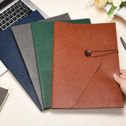 PATIKIL 2Pcs Leather Folder, 14x10 Leather Document Holder File Folder PU Pouch Bag Portfolio File Organizer Button Personal Envelope Waterproof for Traveling Office Men Gift, Brown - color: Brown