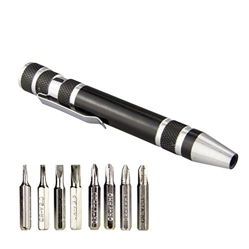 SWATOM 8 in 1 Mini Screwdriver Set Small Screwdrivers Pen Magnetic Repair Tools EDC Compact Precision Gadgets for Computer Eyeglasses Daily Home Improvement Use (Black) - color: Black