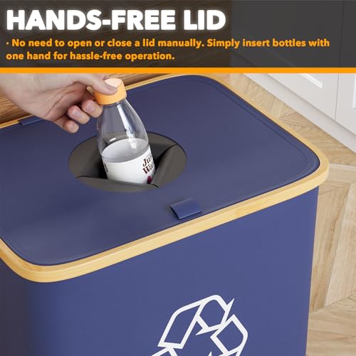 SpaceAid Recycling Bin for Kitchen 26 Gallon, 100L Recycle Bin with Lid and 2 Reusable Inner Bags, for Bottle Can Glass Plastic Stickers, Blue - color: Blue