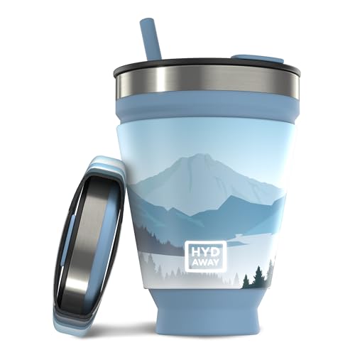 HYDAWAY Collapsible Insulated Tumbler 16oz, Reusable Coffee Cup with Straw - color: Cascadia