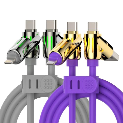 MFish 2-Pack 240W 4-in-1 Multi Charging Cable, Grey+Purple, 6.6FT | Carrying Case, USB-A & USB-C to USB-C/Lightning, For iPhone 17/16/15/14, MacBook, iPad, Laptop, Samsung S25/S24 - color: Grey+Purple, size: 2-Pack 6.6FT