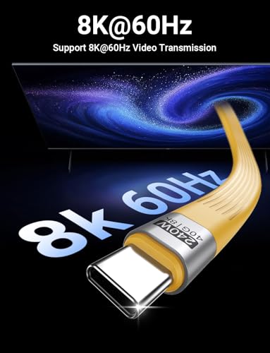 VAFOTON PD 240W Short USB C Cable/USB 4.0 USB C Short Cable/40Gbps Transfer | 8K 60Hz Video Display, Thunderbolt 3/4 for 1Phone17/16/15, Ma-Book/1Pad Series, Samsung Galaxy, Android Auto, VR Device - color: Yellow