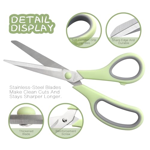 LONGKEY 8.5" Pastel Scissors 3-Pack, Ultra Sharp Stainless Steel, Gray - color: Gray