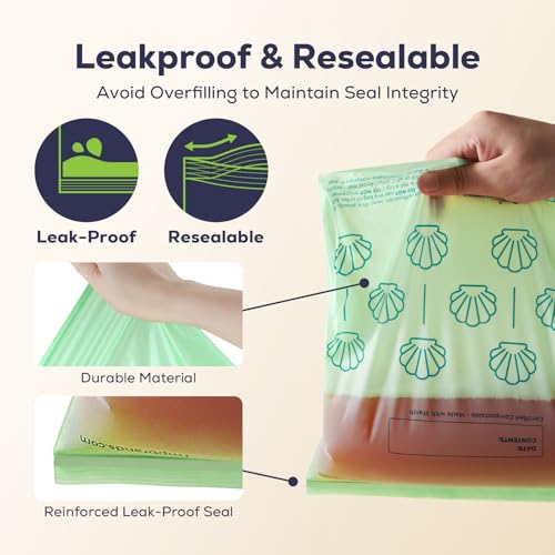 Fit Meal Prep 100% Compostable Food Storage Bags Set, Resealable Bags Plant-Based Freezer Bag for Food, ASTM D6400, US BPI & EU OK Compost Certified - style: Full-size Set