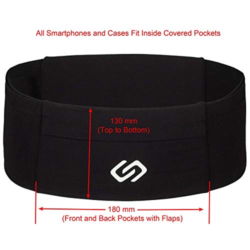 VersaMod Multi-Pocket Running Belt - Travel Waist Pack (X-Large) | Secure Phone Holder & Fitness Accessory Pouch, Protective Flap Pockets, Premium Nylon Spandex Blend, Fits Large Devices - size: X-Large