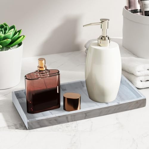 2PCS(7.87” L and 11.8” L) Silicone Soap Dispenser Tray, Kitchen soap Caddy countertop, Toilet, Tray for Scrubber, Lotion Bottles, Perfume, Jewelry, Candle, Key Trinket Ring-White Marble - color: Marble Gray（small 7.87”&large 11.8”）