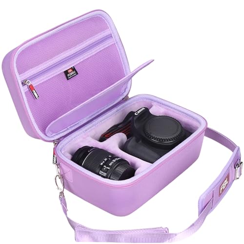 FBLFOBELI EVA Camera Case for Canon EOS Rebel T7/T8i/T5/R50/R100 | Hard EVA Shell, Shockproof & Water-Resistant, Custom Molded Interior, Detachable Shoulder Strap, Travel Storage Bag, Purple - color: Purple