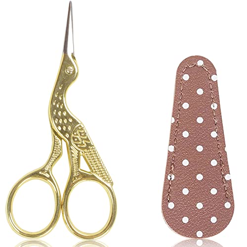 BIHRTC 3.6inch Little Embroidery Scissors Sharp Stainless Steel Tip Sewing | Cross Stitch Scissors for Office Home Manual Sewing Handicraft DIY Tool Art Work Needlepoint Crochet Vintage Detail Shears - color: Gold, size: 3.6inch