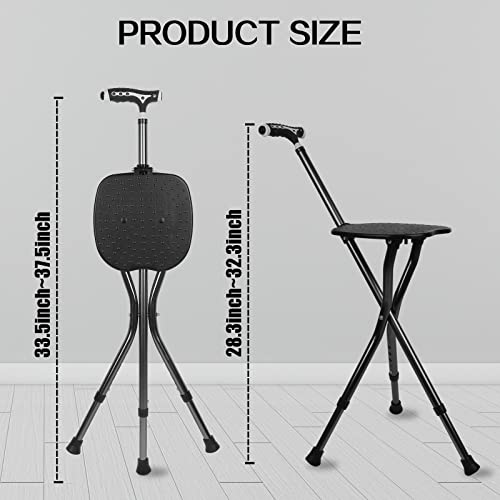 Yayayo Hold 440 lbs Folding Canes with Seat Walking Stick Height Adjustment Cane Seat Capacity Frosted Handle with Magnetic Therapy Stone Crutches Stool - color: Square LED