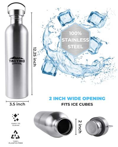 Tactiko Stainless Steel Wide Mouth Water Bottle | Single Wall Boil-Safe - color: Tan, size: 51 oz/1500 ml