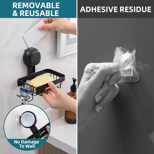 TAILI Soap Dish for Shower, Bar Soap Holder,Suction Visible Indicator,Black | Soap Holder Shower, Soap Bar Holder for Shower Wall, Removable Bathroom Sponge Holder, One-Press Plastic Soap Dish - color: Dark Black