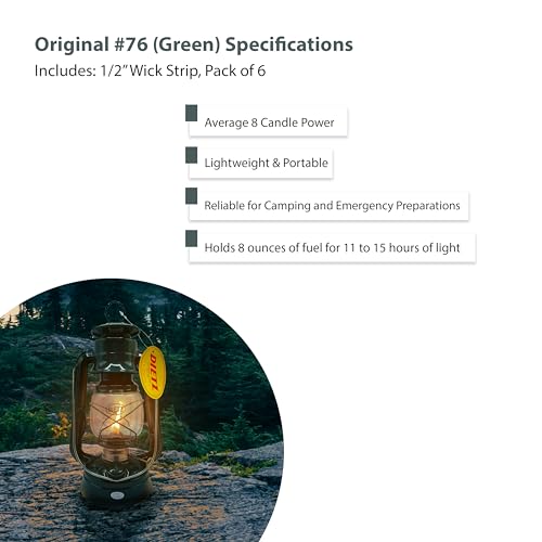 Light of Mine - Dietz #76 Original Green Oil Lantern Bundle Including 6-Pack of 100% Cotton 1/2" Replacement Wick Strips (#76, GRN) - style: #76 Green